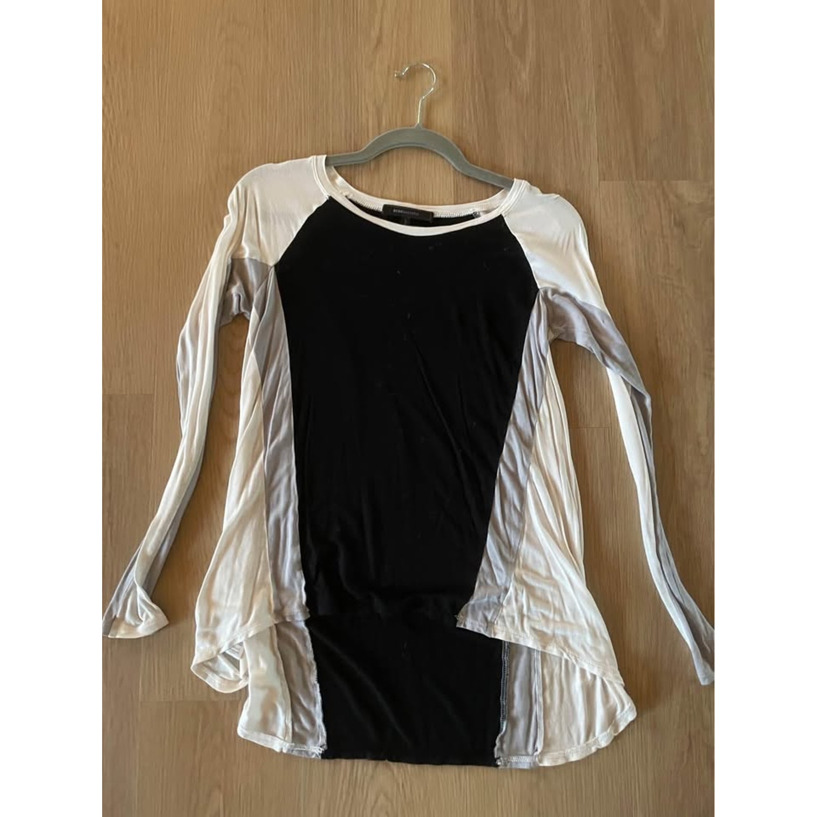 Bcbgmaxazria Black White And Gray Color Blocked Long Sleeve Shirt Size Xs